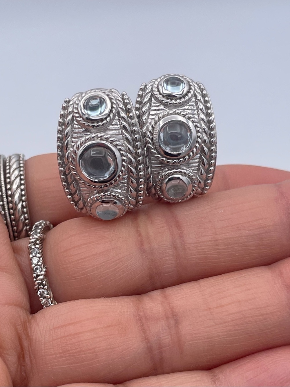 Judith Ripka Sterling Silver 925 Aquamarine Omega Back J-Hoop Earrings Heavy - Picture 2 of 8